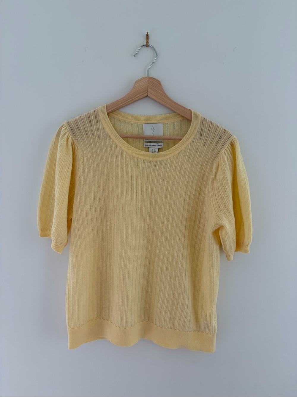 Joie Butter Yellow Ribbed Puff-Sleeve wool Knit Top, M